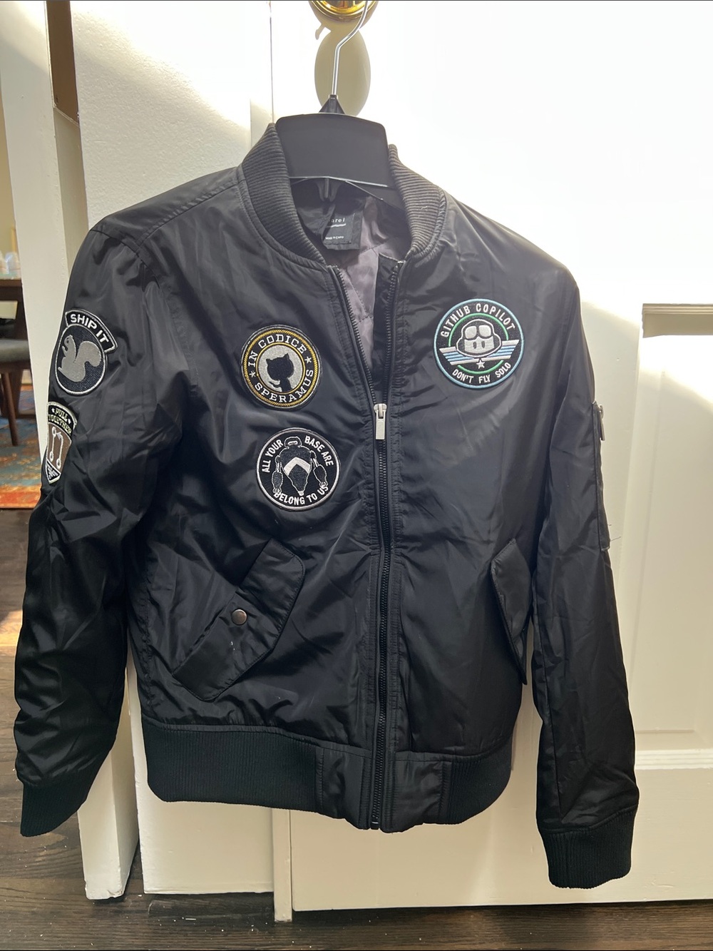 GitHub Black Patch Bomber Jacket Casual Flight Style XS Unisex
